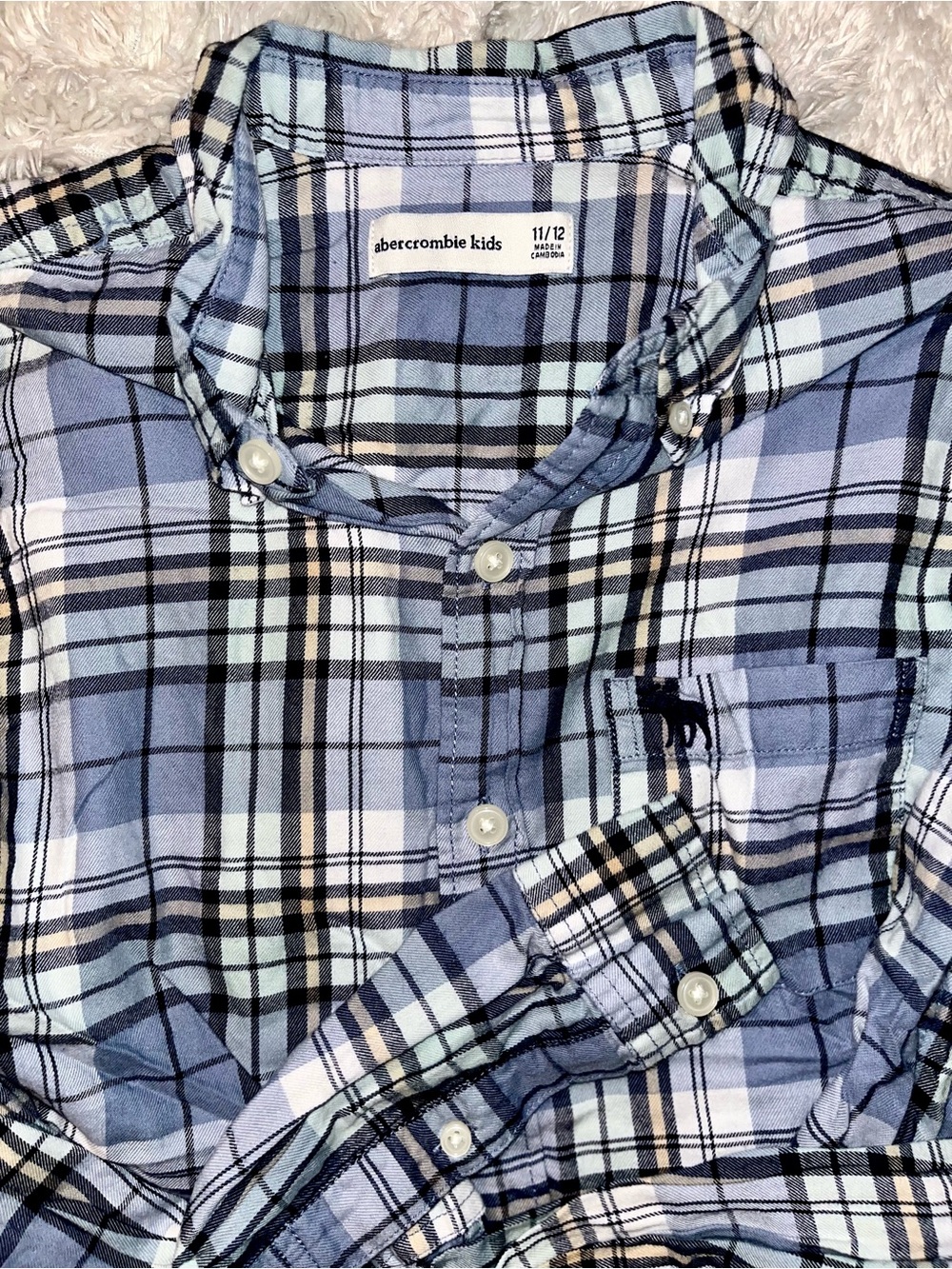abercrombie kids Light Blue and Navy Plaid Button-Down Shirt